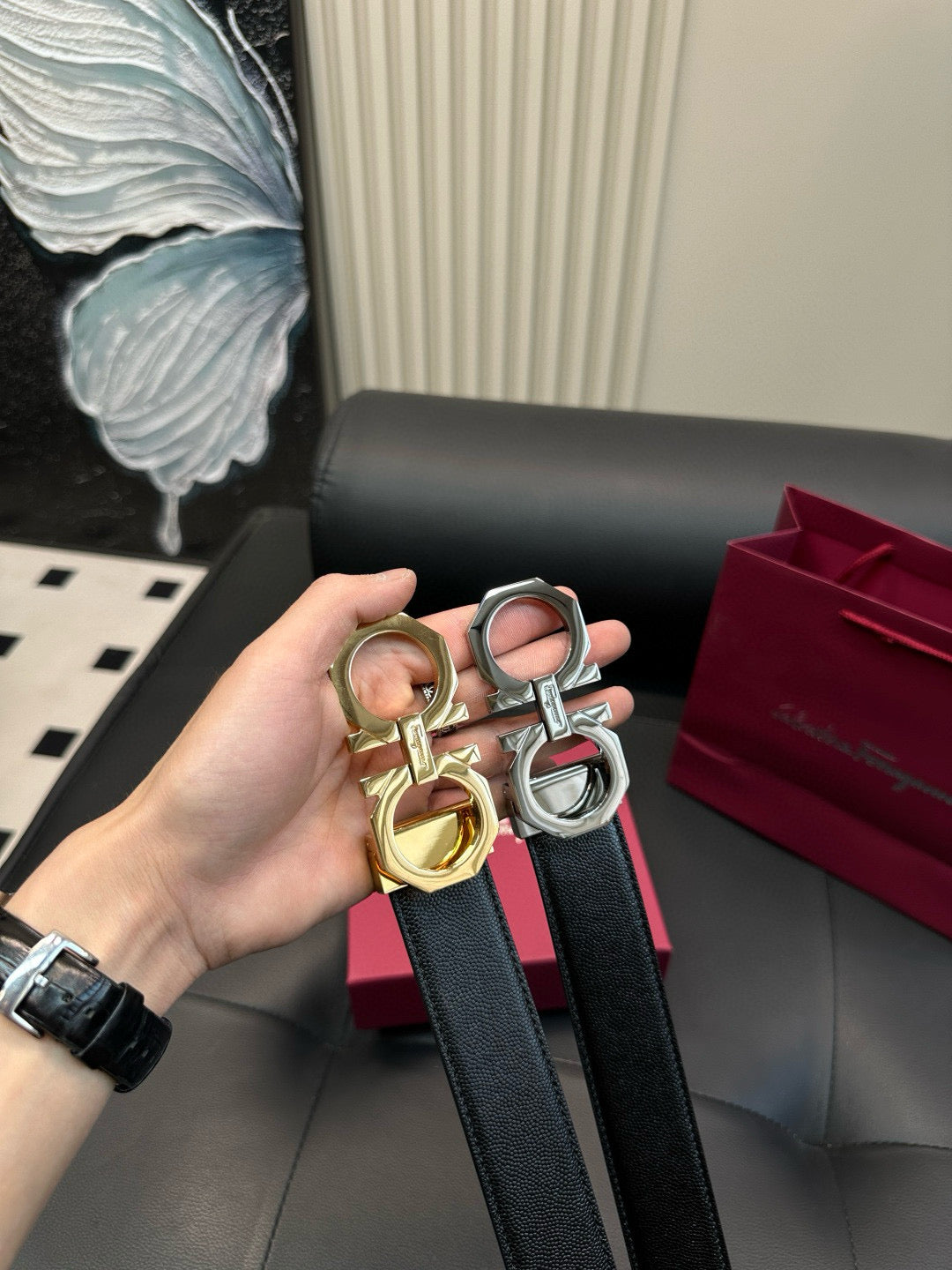 Ferragamo 8-sided polished steel buckle