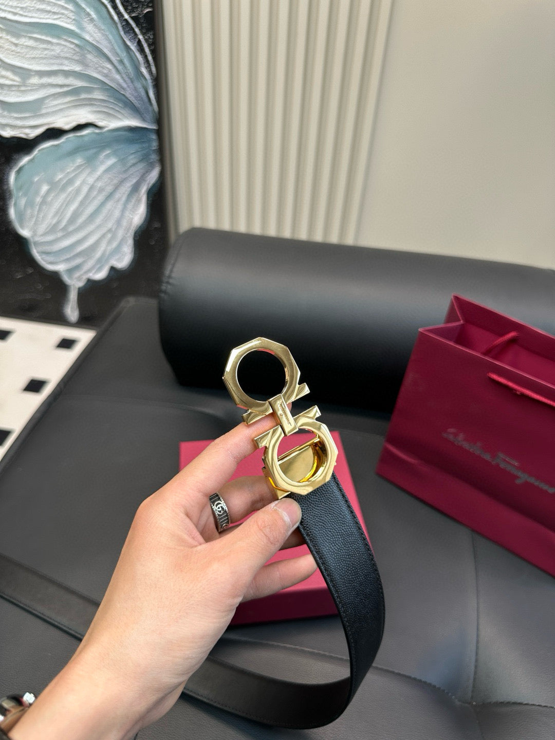 Ferragamo 8-sided polished steel buckle